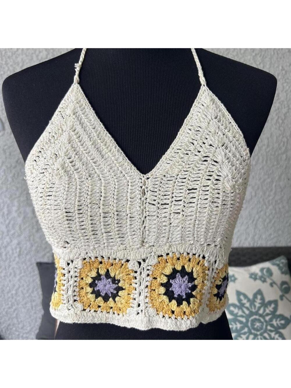 Women's Cream and Multi Crop-top